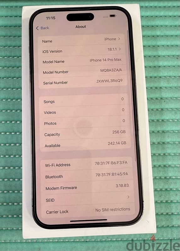 iPhone 14 Pro Max 5G 256 GB Dual Sim Purple Used ! 6