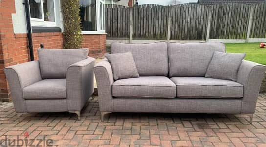 3 seater grey sofa and chair in excellent condition