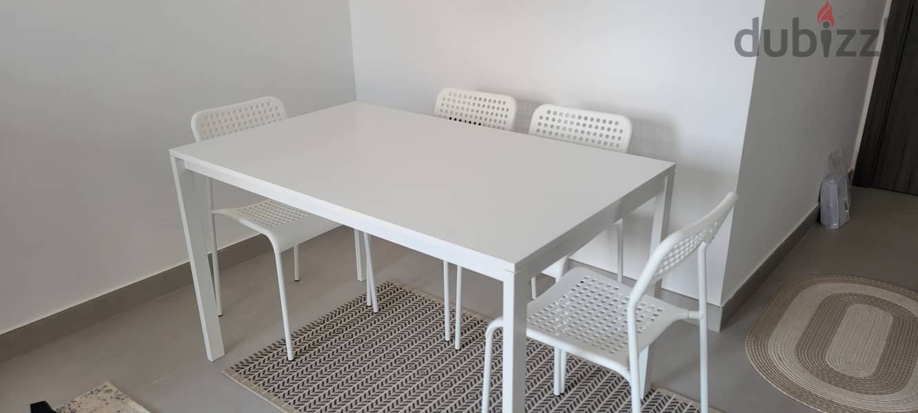 Table and 4 chairs, white, 125 cm 0