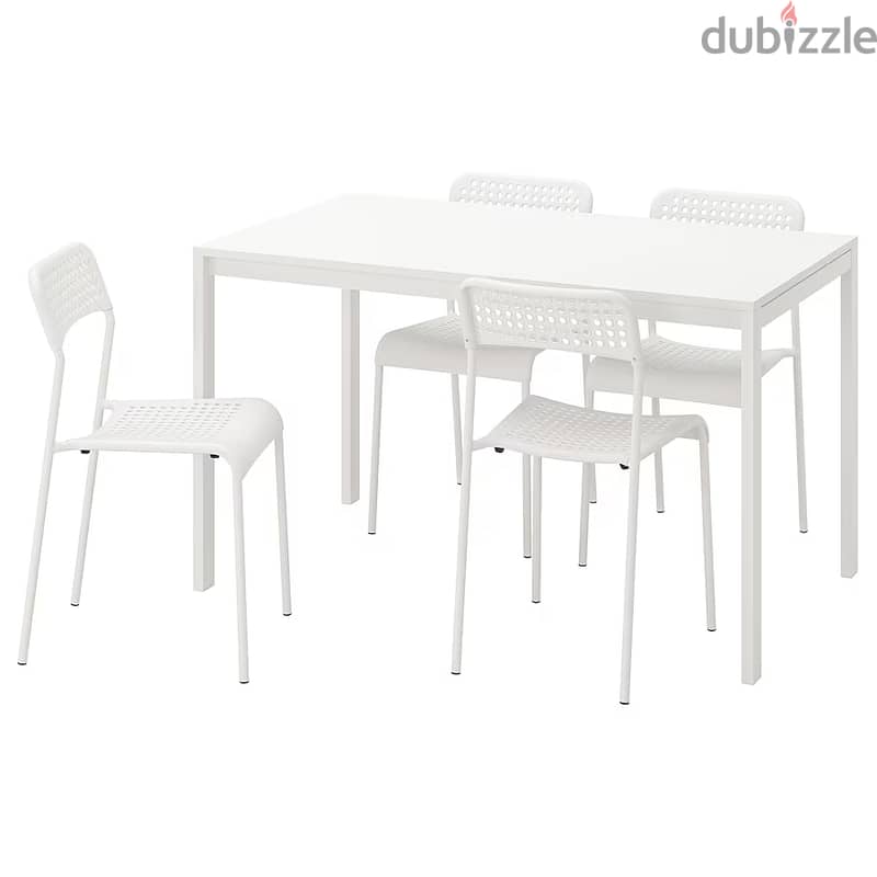 Table and 4 chairs, white, 125 cm 1