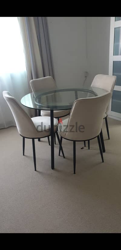 Dining table with 4 chairs, setting set طاوله طعام لاربع اشخاص وجلسه ا