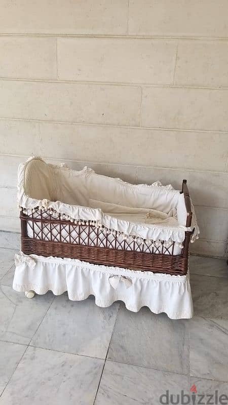 baby cot, small cabinet and vintage vase 0