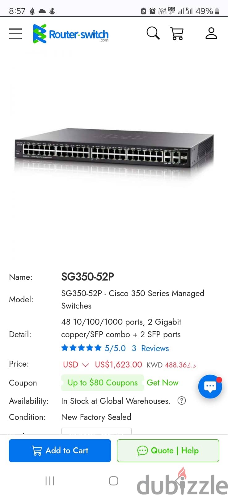 80.00 KDSG350-52P - Cisco 350 Series Managed Switch For Sale 0