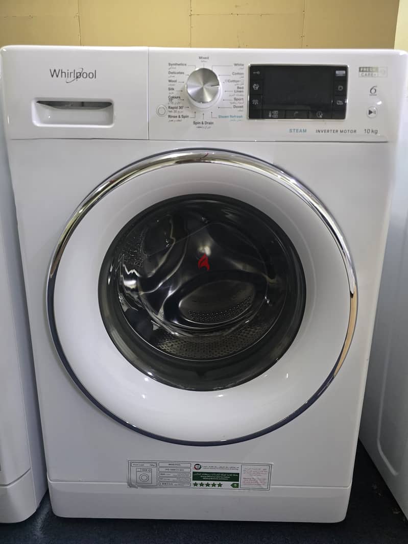 Whirlpool 6th sense 10kg steam fresh care washing machine for sell 0