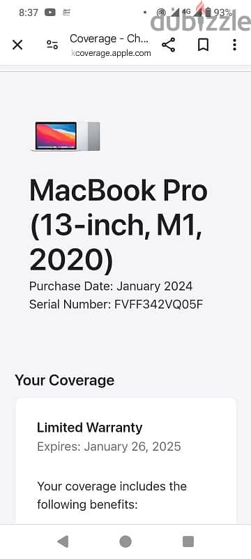 MacBook pro 2020 ram 8 hard512 M1 1