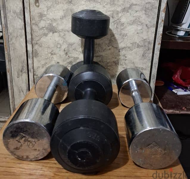 Stainless Steel Dumbells 10KG - 2 Pcs and Plastis Dumbells 5KG - 2 Pcs 0