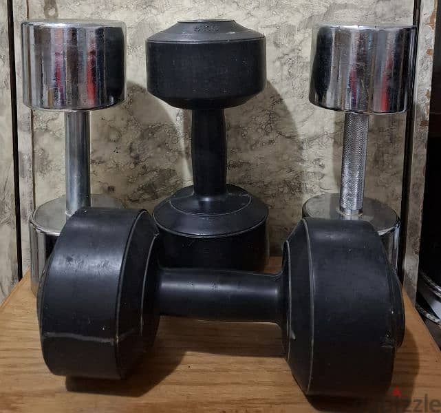 Stainless Steel Dumbells 10KG - 2 Pcs and Plastis Dumbells 5KG - 2 Pcs 2