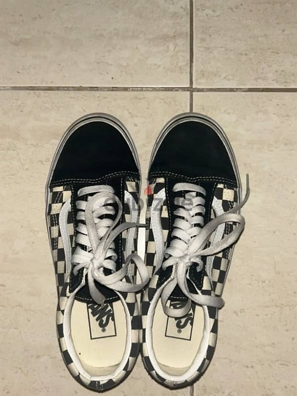 Vans womens casual shoes - black and white checkered design 0