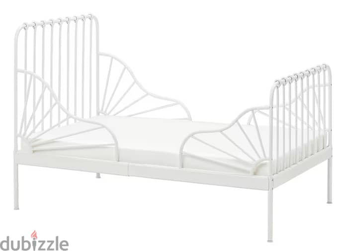 IKEA Ext bed frame with slatted bed base, white, 80x200 cm - KWD. 20 1