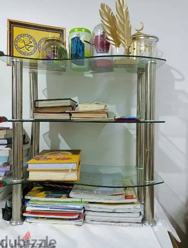 BLACK GLASS BIG DINING TABLE & BEAUTIFUL GLASS SHELF 1