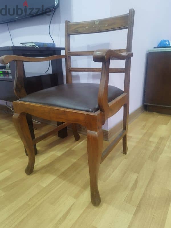 Antique sleak sheesham wood chair with leather seat made in spain 1