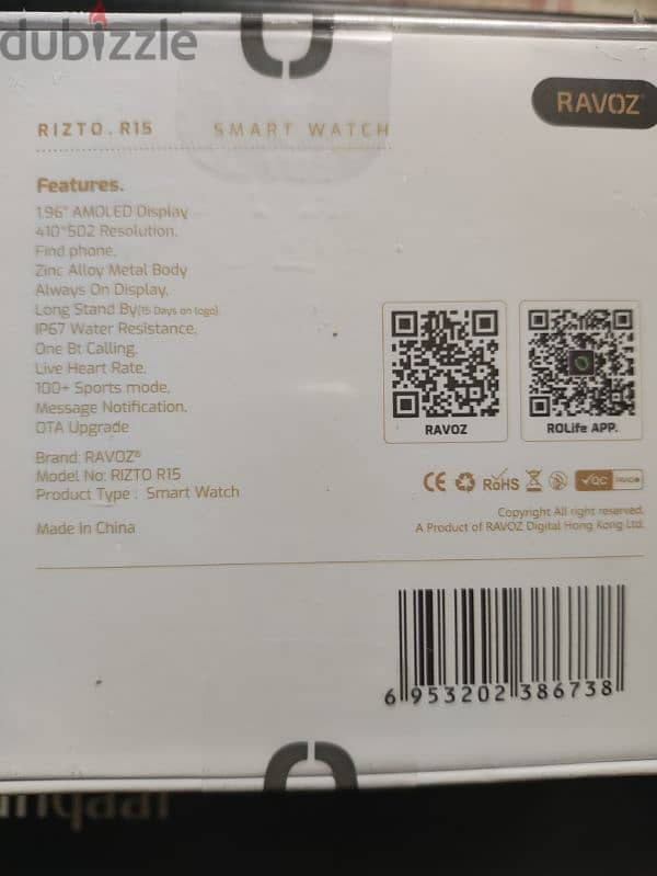 RAVOZ smart watch, new sealed box not open,model 15 1