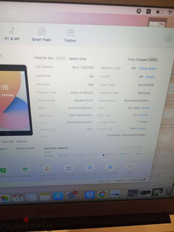 I pad air 3 grey 2019 with sim 256 gb used like new 2