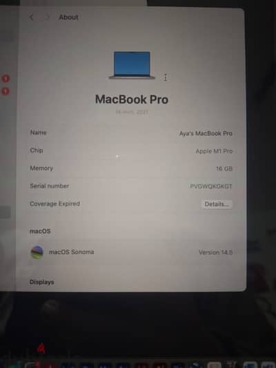 Macbook pro 2021 m1 pro 14inch 16 GB RAM 512GB battery count23