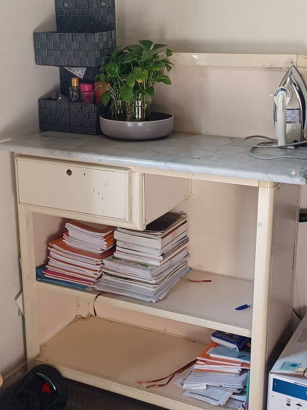 Marble top aluminium storage table 1