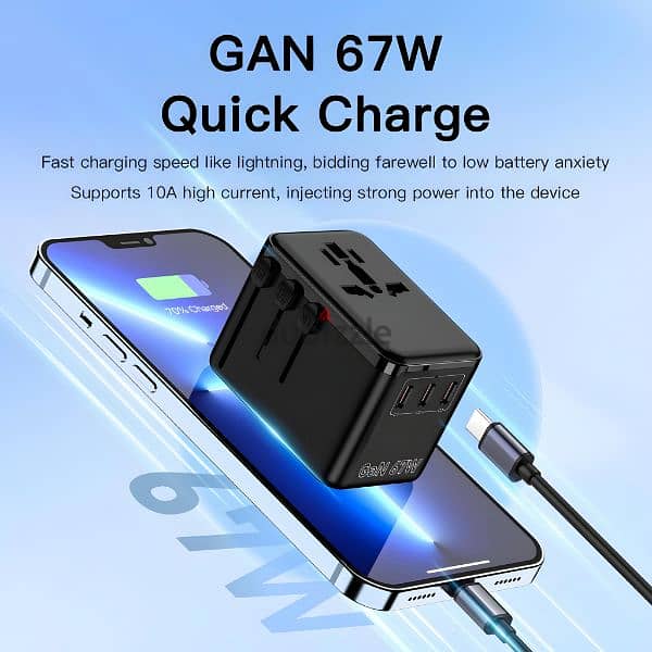 67W GAN international universal travel adapter mobile charger 3