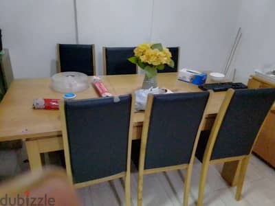 Expandable and retractable dining table with 6 chairs and dressing tab