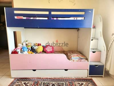 Wooden Bunk Bed with Storage & Mattress