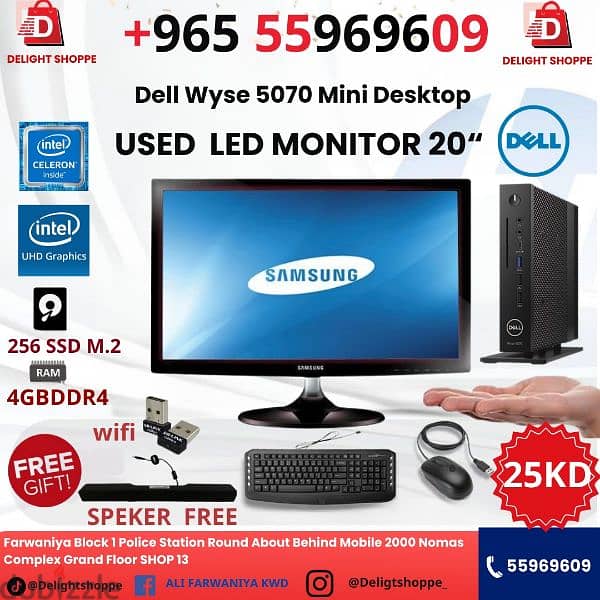 Dell Wyse 5070 mini Desktop intel DDR4 4GB 256GB SSD M. 2 LED 20" 25KD 0