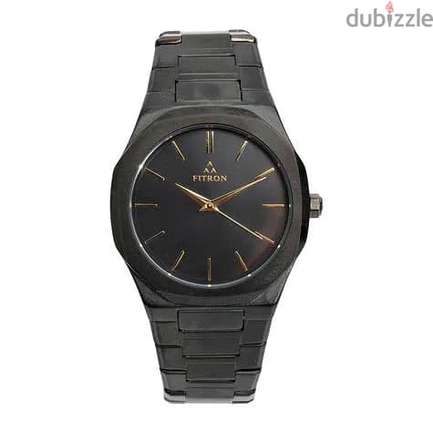 Fitron Black and gold Stainless Steel Analogue Quartz Watch For Men An 0