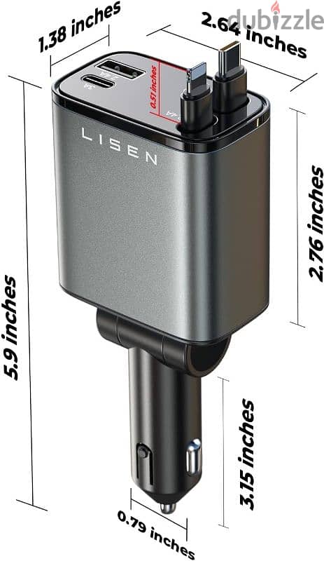 LISEN Retractable Car Charger 4 in 1 [69W USB C Car 2