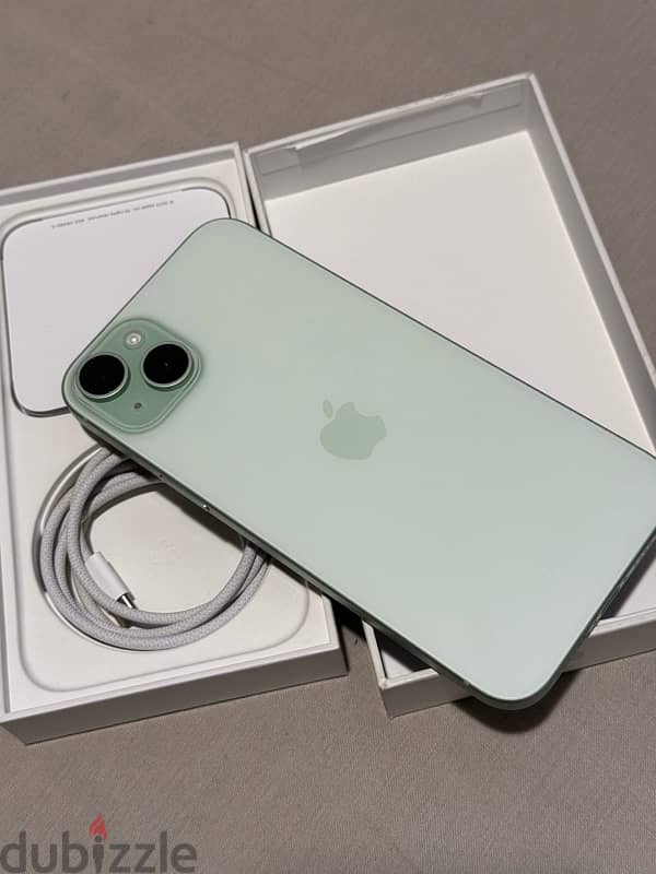 IPhone 15 plus 256GB light green warranty still 10 months 100. / bat 2