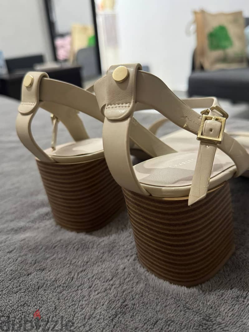 Charles & Kieth- Sandals Beige Wooden Type Heels 1