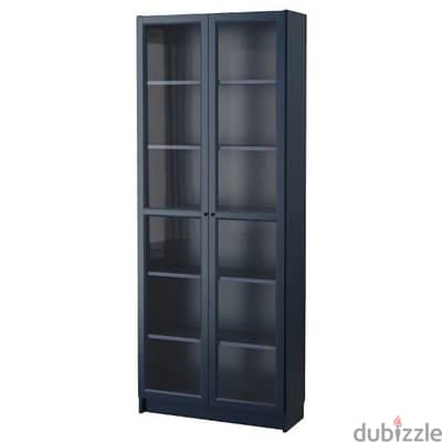 BILLY Bookcase with glass-doors, black , 80x30x202 cm