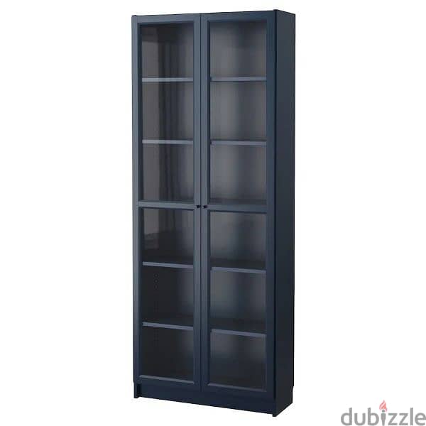 BILLY Bookcase with glass-doors, black , 80x30x202 cm 0