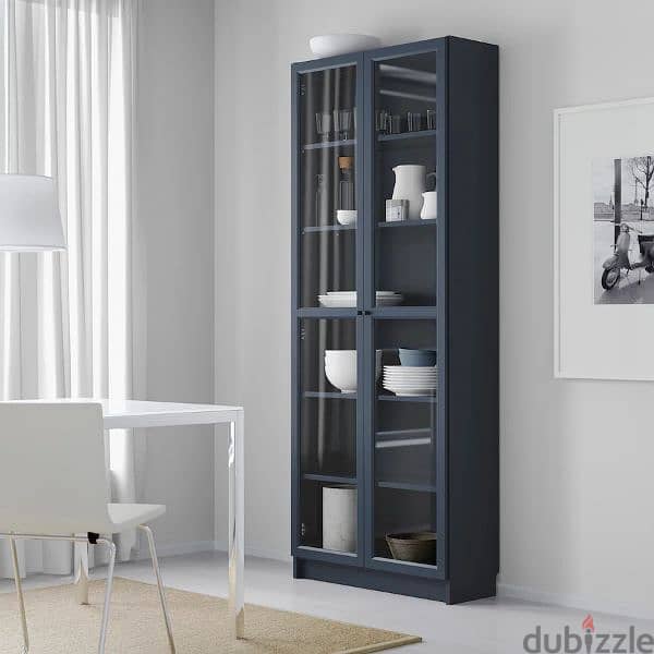 BILLY Bookcase with glass-doors, black , 80x30x202 cm 3