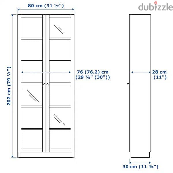 BILLY Bookcase with glass-doors, black , 80x30x202 cm 6