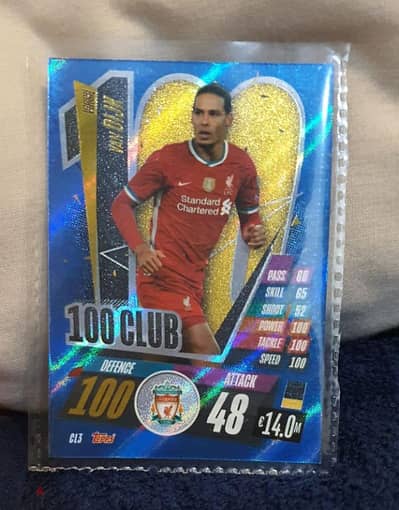 OFFICIAL! RARE untampered! TOPPS Match Attax 100 Club Virgil Van Dijk