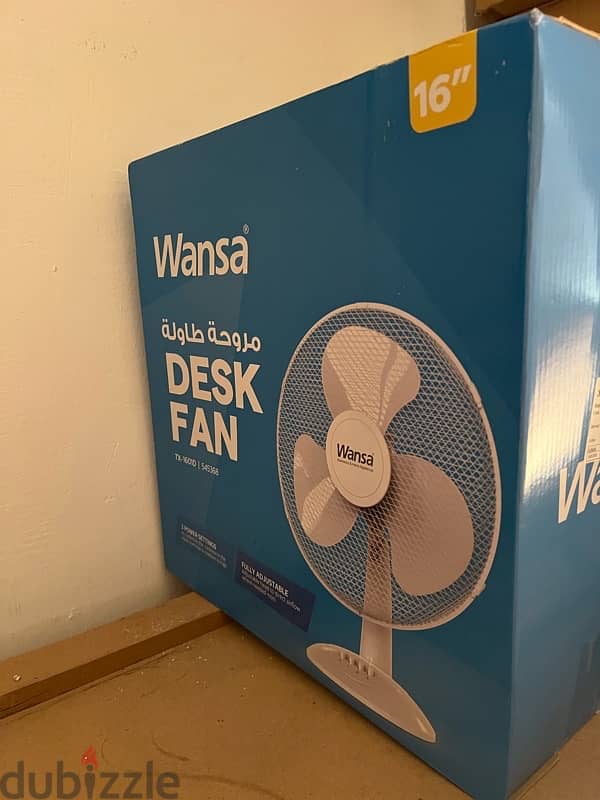 new desk fan Wansa 1 year warranty 10 kd only 0