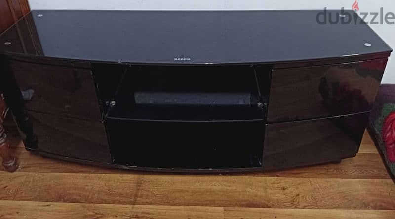 black glass tv cabinet and glass shelf in good condition 1