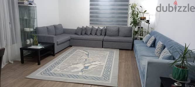 grey sofa with carpet for sale