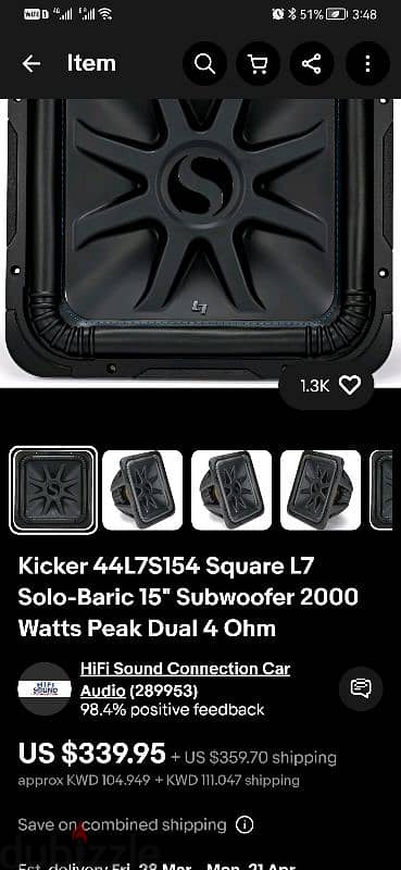 Sony car amplifier & kicker subwoofers 15inch brand