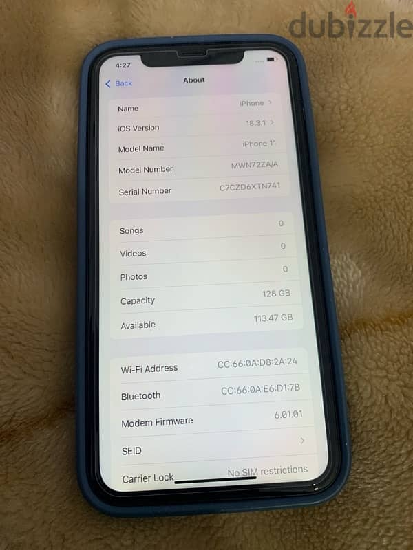 iPhone 11 . . 128gb battery 85% not open device not change anything 10