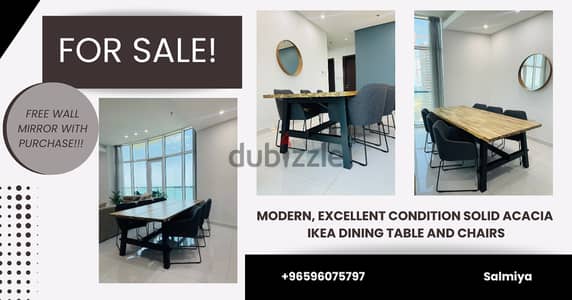 Modern, Excellent Condition Solid ACACIA IKEA Dining Table with Chairs