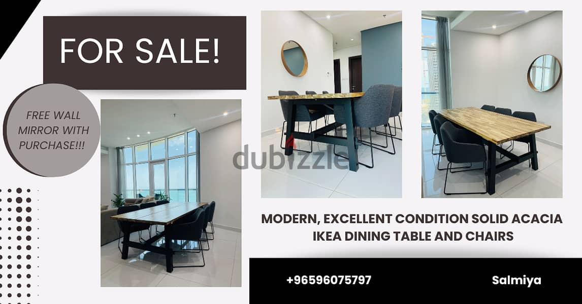 Modern, Excellent Condition Solid ACACIA IKEA Dining Table with Chairs 0