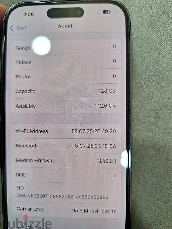 I phone 14pro 128gb battery 80% exchange I phone 15 256gb 0