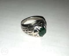 Emerald Italian Silver Ring ( خاتم الزمرد ) 0