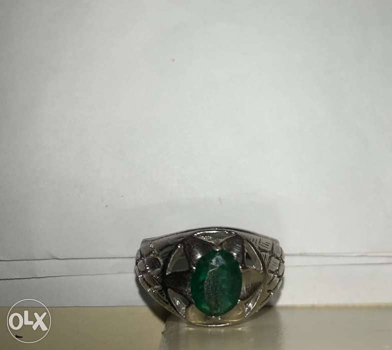 Emerald Italian Silver Ring ( خاتم الزمرد ) 1