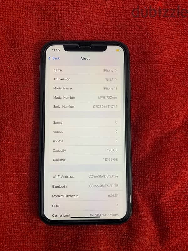 iPhone 11 . . 128gb battery 85% not open device 100% waterproof device 7