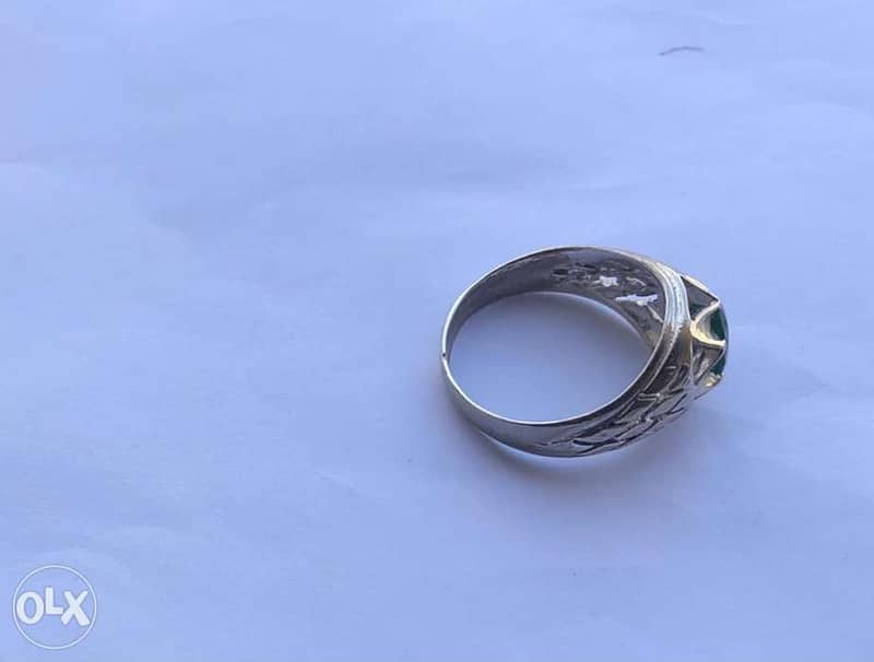 Emerald Italian Silver Ring ( خاتم الزمرد ) 3