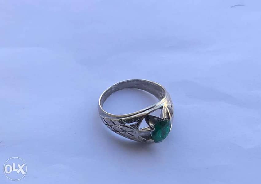 Emerald Italian Silver Ring ( خاتم الزمرد ) 5