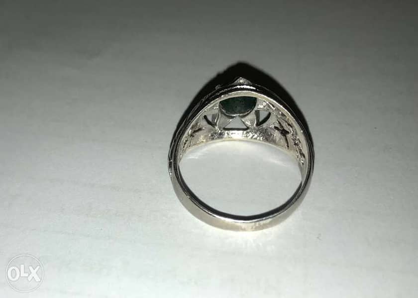 Emerald Italian Silver Ring ( خاتم الزمرد ) 6