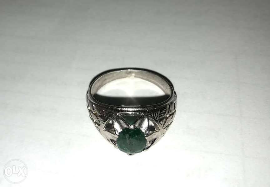 Emerald Italian Silver Ring ( خاتم الزمرد ) 7