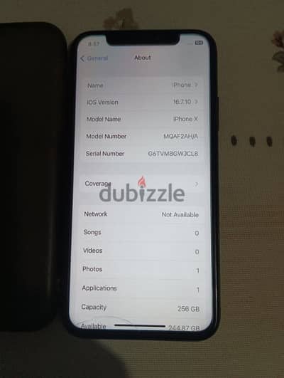 I phone X black 256 GB battery 100%