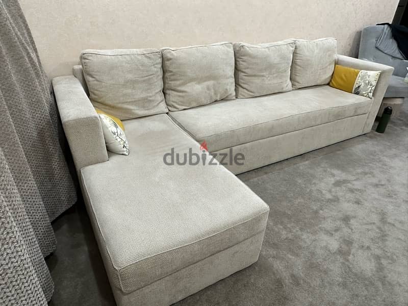 L-Shaped 5 Seater Beige Sofa 2