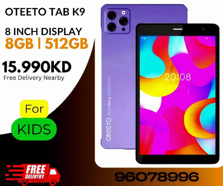 Oteeto Tab K9 Kids 8 Inch Display Tablet With 8GB RAM 512 Storage 0